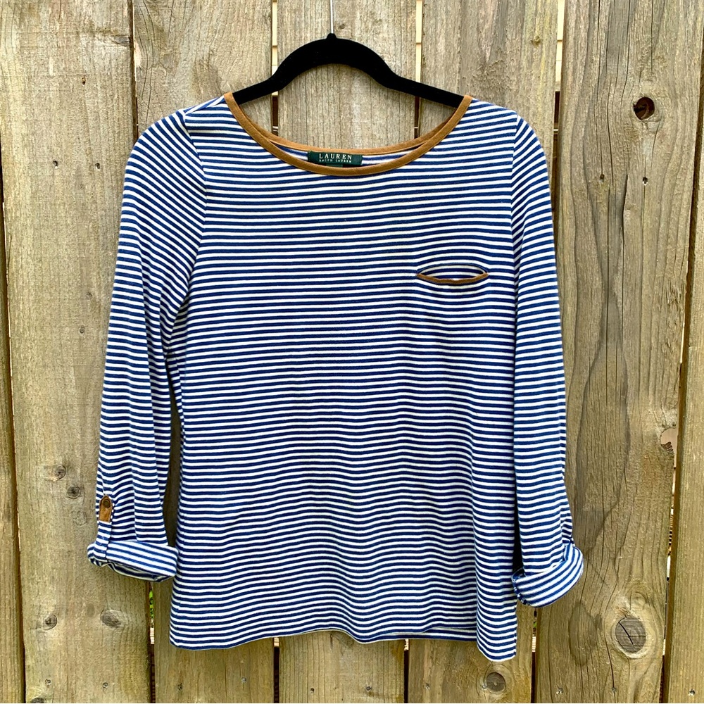 Lauren Ralph Lauren Boat Neck Tee With Suede Trim